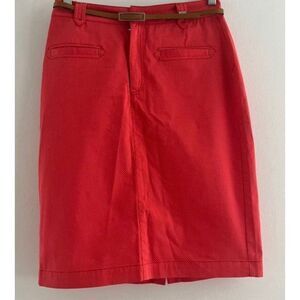 Women’s skirt Medium red color with white polka dot brown belt front and back po